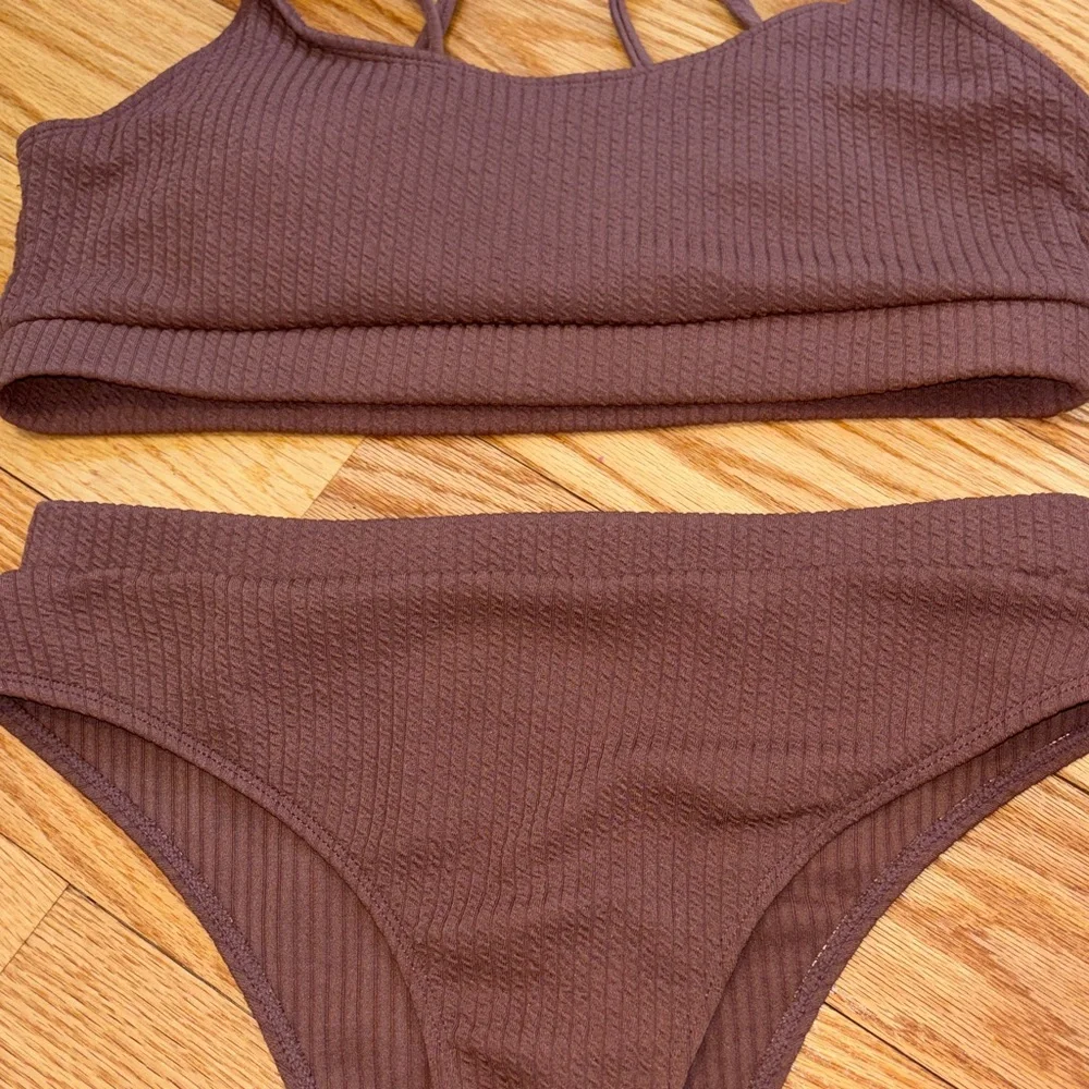 Brown Ribbed Bikini Set - Picture 4 of 6